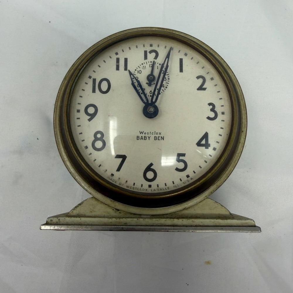 Vintage Westclox Baby Ben Alarm Clock Cream Face Metal Mechanical Wind Up USA